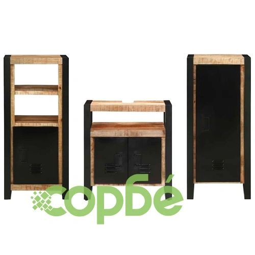 Комплект мебели за баня 3 части от масивно мангово дърво - кафяв цвят ➤ топ цена ➤ sorbe.bg