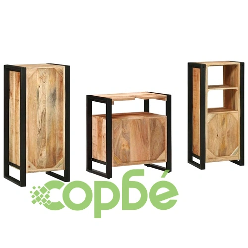 Комплект мебели за баня 3 части от масивно мангово дърво - кафяв цвят ➤ топ цена ➤ sorbe.bg