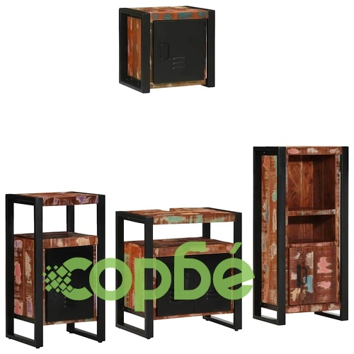 Комплект мебели за баня 4 части от масивна рециклирана дървесина 55x35x60 см ➤ топ цена ➤ sorbe.bg