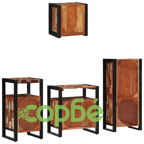Комплект мебели за баня 4 части от масивна рециклирана дървесина 55x35x60 см ➤ топ цена ➤ sorbe.bg