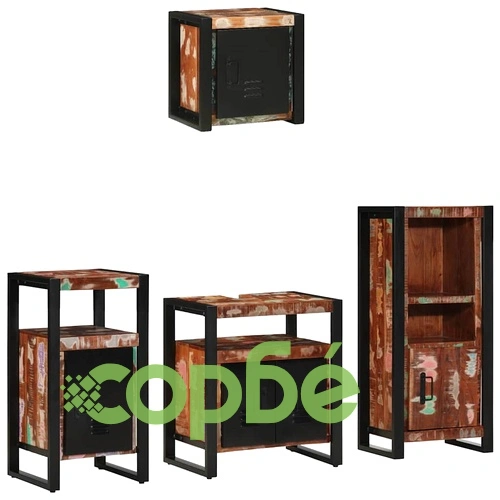 Комплект мебели за баня 4 части от масивна рециклирана дървесина 55x35x60 см ➤ топ цена ➤ sorbe.bg