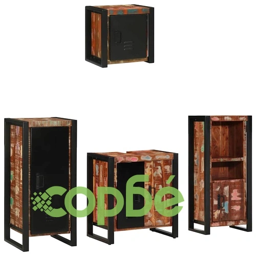 Комплект мебели за баня 4 части от солидна рециклирана дървесина 40x35x90 см ➤ топ цена ➤ sorbe.bg
