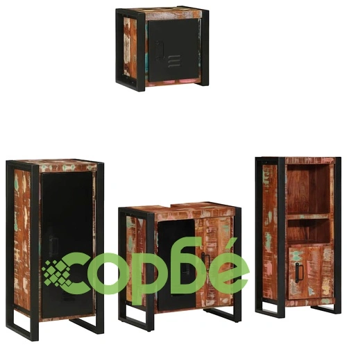 Комплект мебели за баня 4 части от солидна рециклирана дървесина 40x35x90 см ➤ топ цена ➤ sorbe.bg