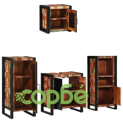 Комплект мебели за баня 4 части от солидна рециклирана дървесина 40x35x90 см ➤ топ цена ➤ sorbe.bg