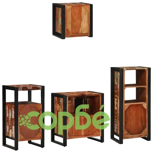 Комплект мебели за баня 4 части от рециклирана дървесина 55x35x60 см ➤ топ цена ➤ sorbe.bg