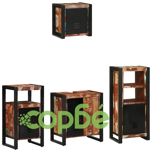 Комплект мебели за баня 4 части от рециклирана дървесина 55x35x60 см ➤ топ цена ➤ sorbe.bg