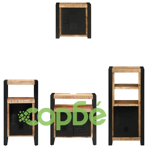 Комплект мебели за баня 4 части от солидно мангово дърво - кафяво 55x35x60 см ➤ топ цена ➤ sorbe.bg