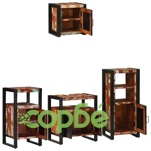 Комплект мебели за баня 4 части от солидно мангово дърво - кафяво 55x35x60 см ➤ топ цена ➤ sorbe.bg