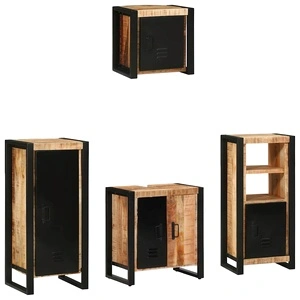 Комплект мебели за баня 4 части от солидно мангово дърво - кафяв цвят