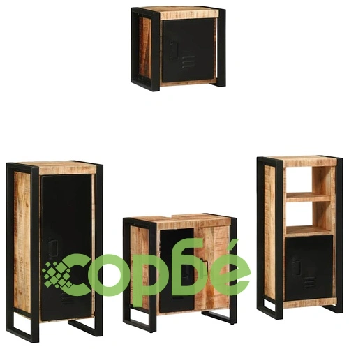 Комплект мебели за баня 4 части от солидно мангово дърво - кафяв цвят ➤ топ цена ➤ sorbe.bg