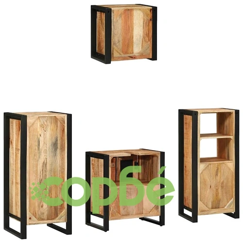 Комплект мебели за баня 4 части от солидно мангово дърво - кафяв цвят ➤ топ цена ➤ sorbe.bg