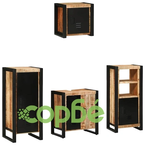 Комплект мебели за баня 4 части от солидно мангово дърво - кафяв цвят ➤ топ цена ➤ sorbe.bg