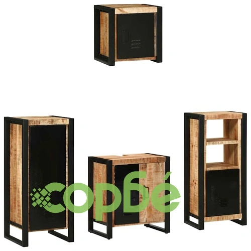 Комплект мебели за баня 4 части от солидно мангово дърво - кафяв цвят ➤ топ цена ➤ sorbe.bg