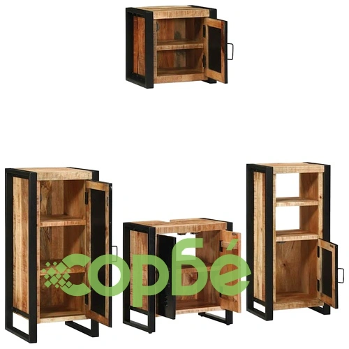 Комплект мебели за баня 4 части от солидно мангово дърво - кафяв цвят ➤ топ цена ➤ sorbe.bg