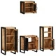 Комплект мебели за баня 4 части от солидно мангово дърво - кафяв цвят
