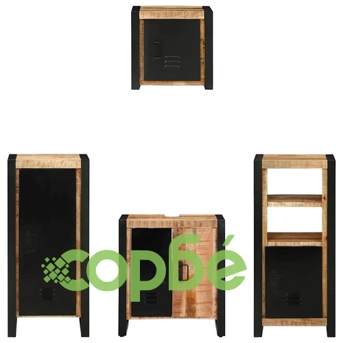 Комплект мебели за баня 4 части от солидно мангово дърво - кафяв цвят ➤ топ цена ➤ sorbe.bg