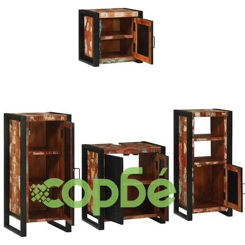 Комплект мебели за баня 4 части от рециклирана дървесина 40x35x90 см ➤ топ цена ➤ sorbe.bg