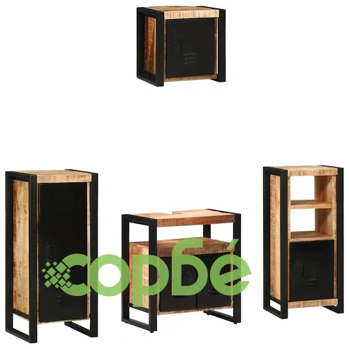 Комплект мебели за баня от масивно мангово дърво 4 части кафяв цвят ➤ топ цена ➤ sorbe.bg