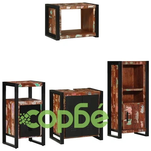 Комплект мебели за баня 4 части от рециклирана дървесина 55x35x60 см ➤ топ цена ➤ sorbe.bg