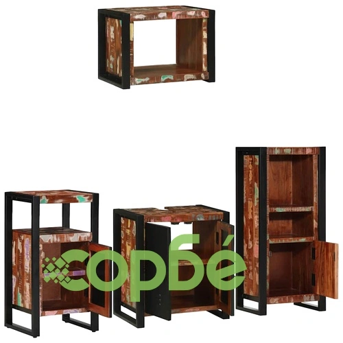 Комплект мебели за баня 4 части от рециклирана дървесина 55x35x60 см ➤ топ цена ➤ sorbe.bg