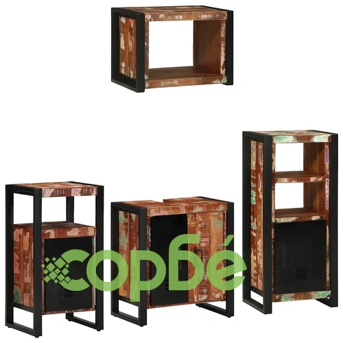 Комплект мебели за баня 4 части от масивна рециклирана дървесина 55x35x60 см ➤ топ цена ➤ sorbe.bg