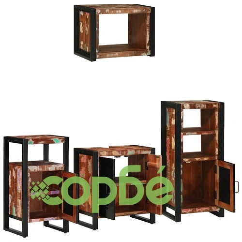 Комплект мебели за баня 4 части от масивна рециклирана дървесина 55x35x60 см ➤ топ цена ➤ sorbe.bg
