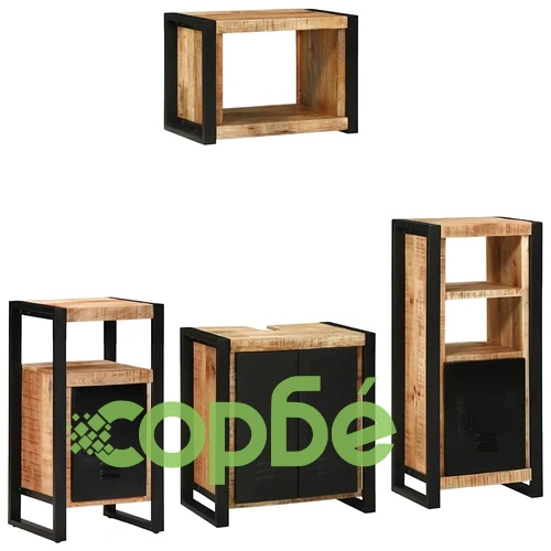 Комплект мебели за баня 4 части от солидно мангово дърво - кафяв цвят ➤ топ цена ➤ sorbe.bg