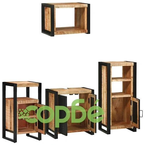 Комплект мебели за баня 4 части от солидно мангово дърво - кафяв цвят ➤ топ цена ➤ sorbe.bg