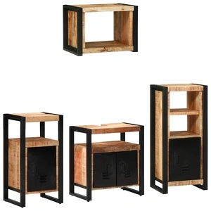 Комплект мебели за баня 4 части от солидно мангово дърво 55x35x60 см кафяв