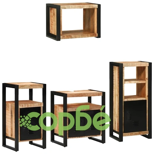 Комплект мебели за баня 4 части от солидно мангово дърво 55x35x60 см кафяв ➤ топ цена ➤ sorbe.bg