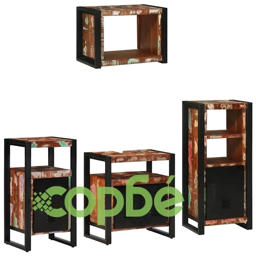 Комплект мебели за баня 4 части от солидна рециклирана дървесина 55x35x60 см ➤ топ цена ➤ sorbe.bg