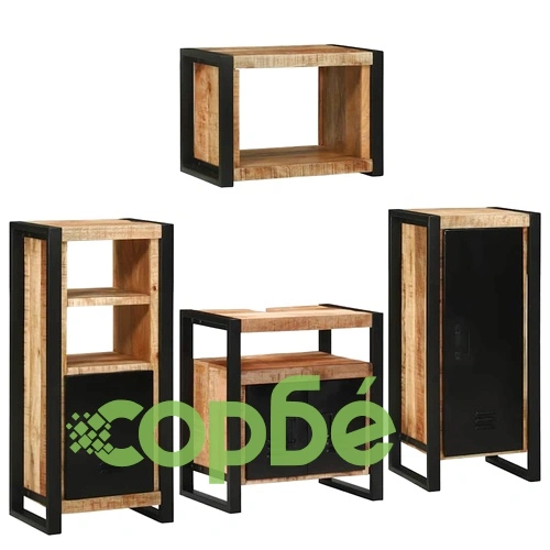 Комплект мебели за баня от 4 части - Кафяво солидно мангово дърво ➤ топ цена ➤ sorbe.bg