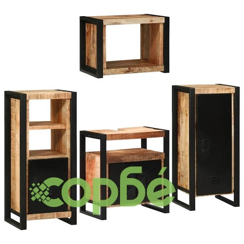 Комплект мебели за баня от 4 части - Кафяво солидно мангово дърво ➤ топ цена ➤ sorbe.bg