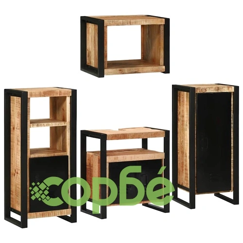 Комплект мебели за баня от 4 части - Кафяво солидно мангово дърво ➤ топ цена ➤ sorbe.bg
