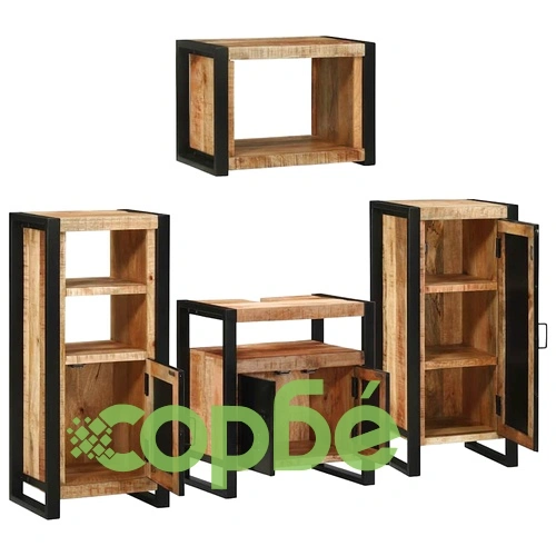 Комплект мебели за баня от 4 части - Кафяво солидно мангово дърво ➤ топ цена ➤ sorbe.bg