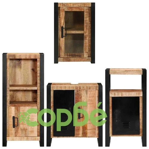 Комплект мебели за баня 4 части от солидно мангово дърво, кафяв ➤ топ цена ➤ sorbe.bg