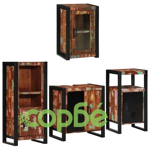 Комплект мебели за баня от 4 части от солидна рециклирана дървесина, многоцветен ➤ топ цена ➤ sorbe.bg