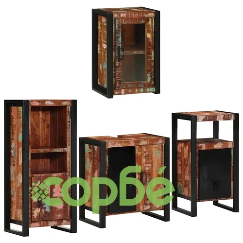 Комплект мебели за баня от 4 части от солидна рециклирана дървесина, многоцветен ➤ топ цена ➤ sorbe.bg