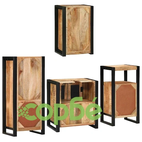 Комплект мебели за баня 4 части от солидно мангово дърво, кафяв ➤ топ цена ➤ sorbe.bg