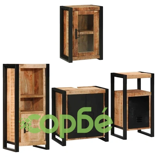 Комплект мебели за баня 4 части от солидно мангово дърво, кафяв ➤ топ цена ➤ sorbe.bg