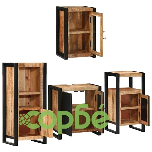 Комплект мебели за баня 4 части от солидно мангово дърво, кафяв ➤ топ цена ➤ sorbe.bg