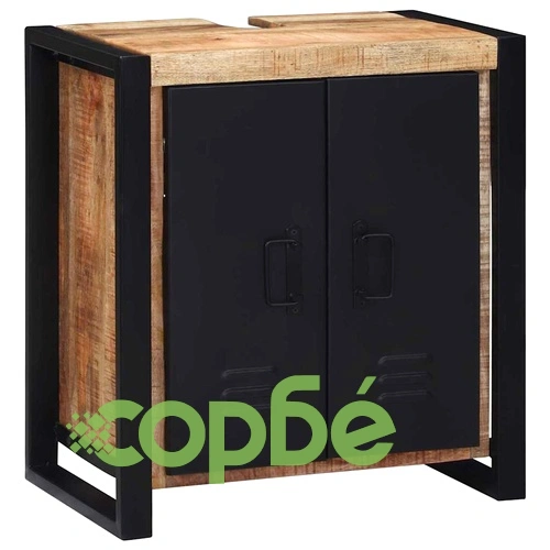 Комплект мебели за баня 4 части от солидно мангово дърво, кафяв ➤ топ цена ➤ sorbe.bg