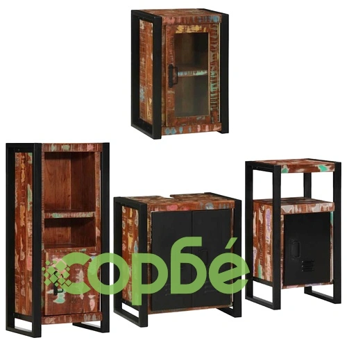 Комплект мебели за баня 4 части от солидна рециклирана дървесина 55x35x60 см ➤ топ цена ➤ sorbe.bg
