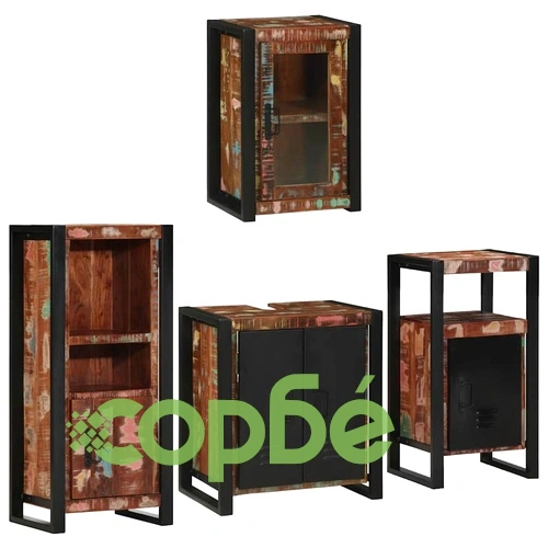Комплект мебели за баня 4 части от солидна рециклирана дървесина 55x35x60 см ➤ топ цена ➤ sorbe.bg