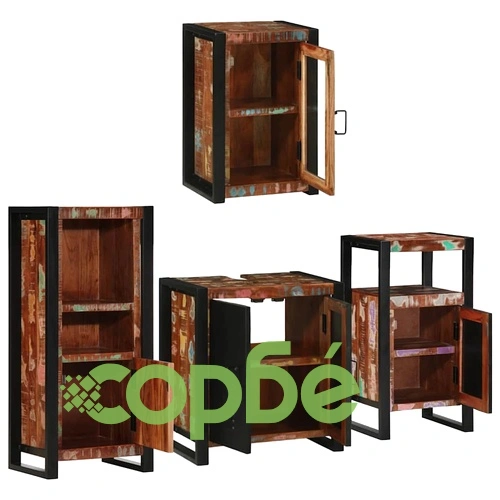 Комплект мебели за баня 4 части от солидна рециклирана дървесина 55x35x60 см ➤ топ цена ➤ sorbe.bg