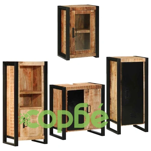 Комплект мебели за баня от 4 части от масивно мангово дърво - Кафяв ➤ топ цена ➤ sorbe.bg