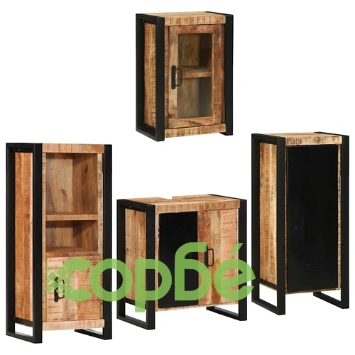 Комплект мебели за баня от 4 части от масивно мангово дърво - Кафяв ➤ топ цена ➤ sorbe.bg