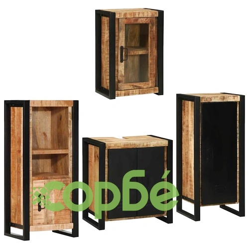 Комплект мебели за баня от 4 части от масивно мангово дърво, кафяв ➤ топ цена ➤ sorbe.bg