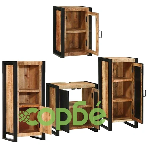 Комплект мебели за баня от 4 части от масивно мангово дърво, кафяв ➤ топ цена ➤ sorbe.bg