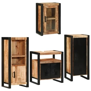 Комплект мебели за баня 4 части от солидно мангово дърво, кафяв